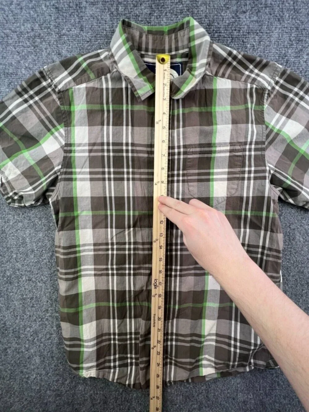 The North Face Button Up Shirt Men’s Small Gray Green Plaid Casual Short Sleeve